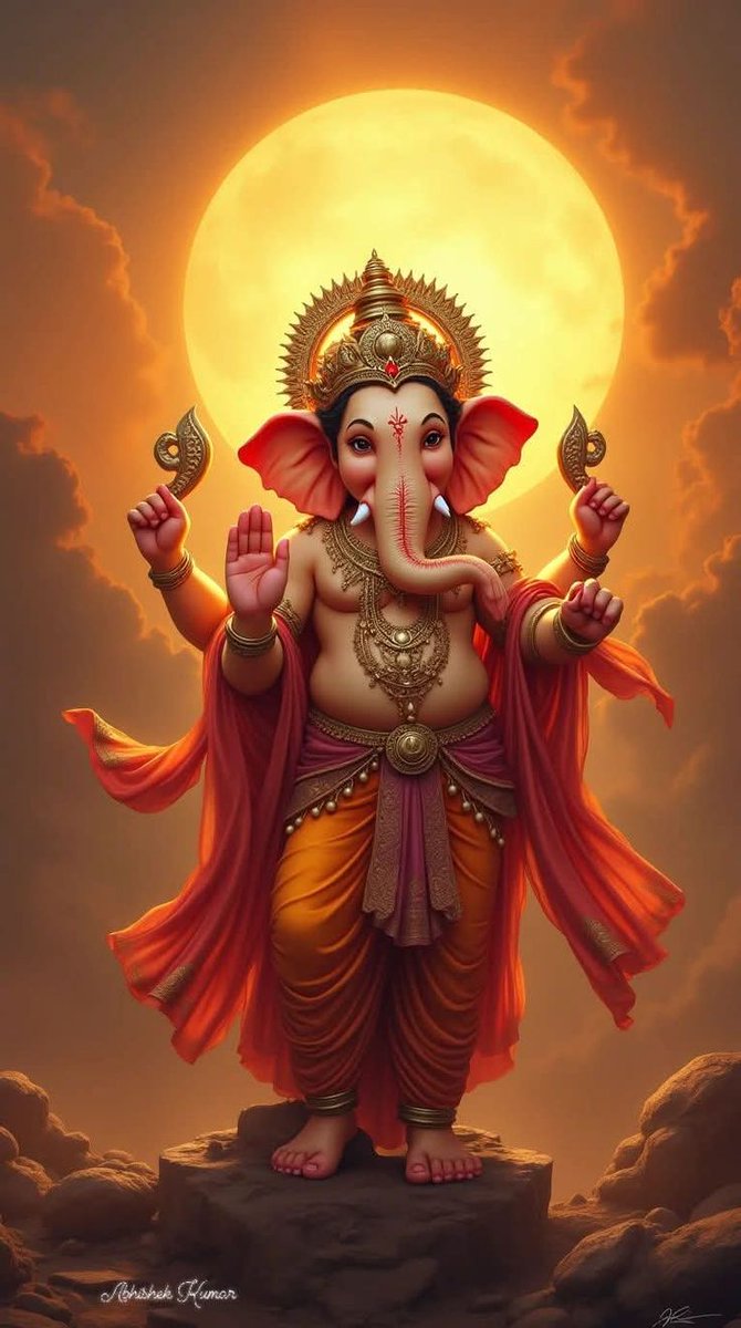"Ekadantam Mahaakaayam 
Lambodara Gajaanana 
Vighna Vinaashaaya Devam 
Herambam Pranamaamyaham.."
May Parvatiputra Shri Ganesha remove all d troubles of His devotees. 
Om Gang Ganpataye Namaha!!!
🙏🌺🙏🌺🙏🌺🙏🧡💛♥️🚩