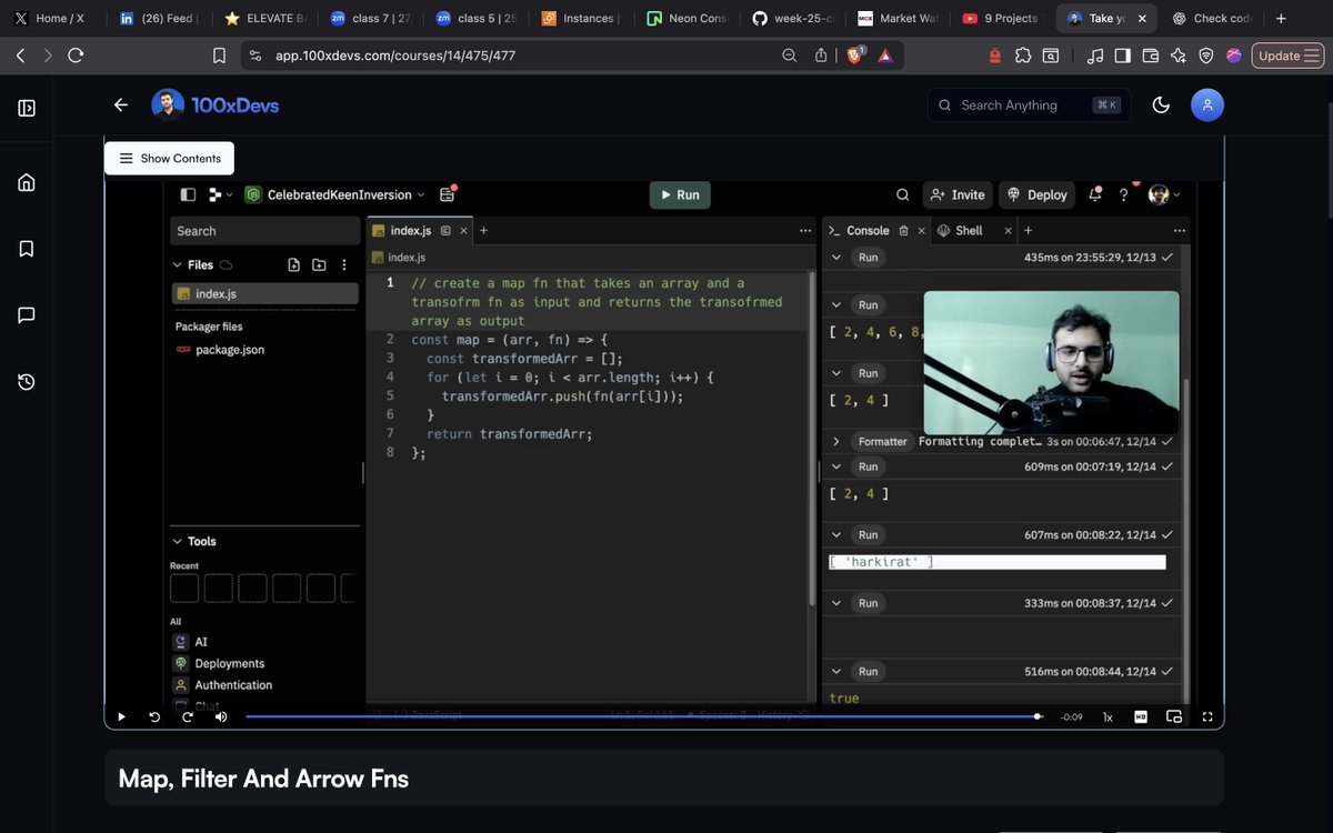 Gautam__Rathour's tweet image. Revised map, filter, and arrow functions today.
@kirat_tw was right - these concepts are the foundation of everything we’ll build later.
#100xDevs #JavaScript #WebDev