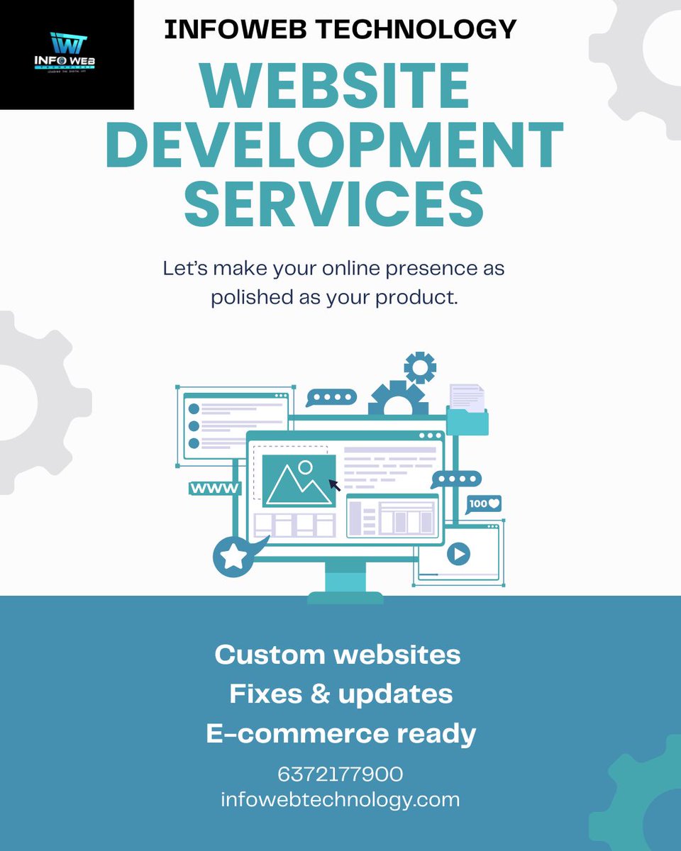 infowebtech26's tweet image. 🚀 Build your online identity with INFOWEB TECHNOLOGY!
Custom websites | Updates | E-commerce ready 🌐
📞 6372177900
🌍 infowebtechnology.com
#WebDevelopment #WebsiteDesign #InfowebTechnology #EcommerceWebsite #WebSolutions #DigitalGrowth #TechInnovation