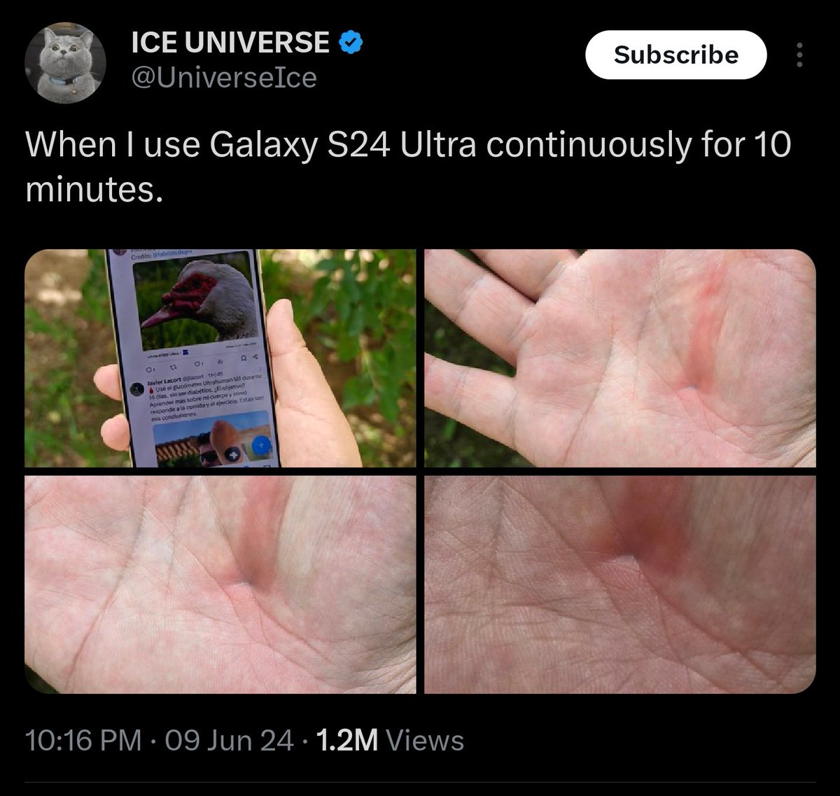 WorkaholicDavid's tweet image. As someone who owns 2 Galaxy S24 Ultras, and USES them on a daily basis, this has never been an issue
You gotta be either 1) into pain, or 2) shoving the phone in your palm to get this.