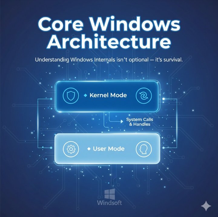 SOCDefender's tweet image. 🧠 Core Windows Architecture
Understanding Windows Internals isn’t optional — it’s survival.
🔹 Kernel &amp;amp; User Mode
🔹 Processes &amp;amp; Threads
🔹 System Calls &amp;amp; Handles
If you don’t know how Windows runs, you’ll never know how it breaks.
#CyberSecurity #WindowsInternals