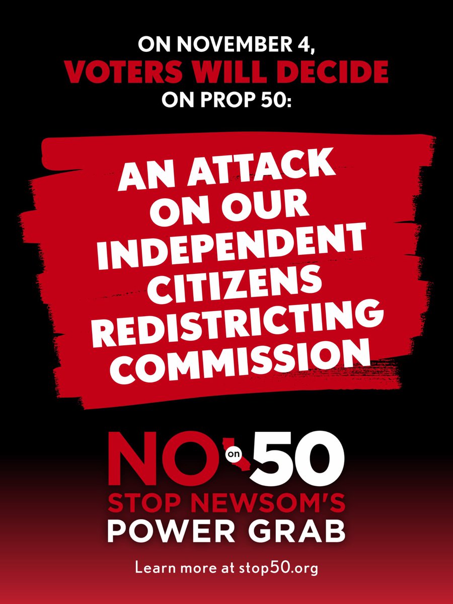 #Prop50 is nothing but a power grab by Sacramento politicians. Right now an independent commission draws district boundaries. If Prop 50 passes politicians would choose their voters. That’s backwards and it’s wrong. #NoOnProp50