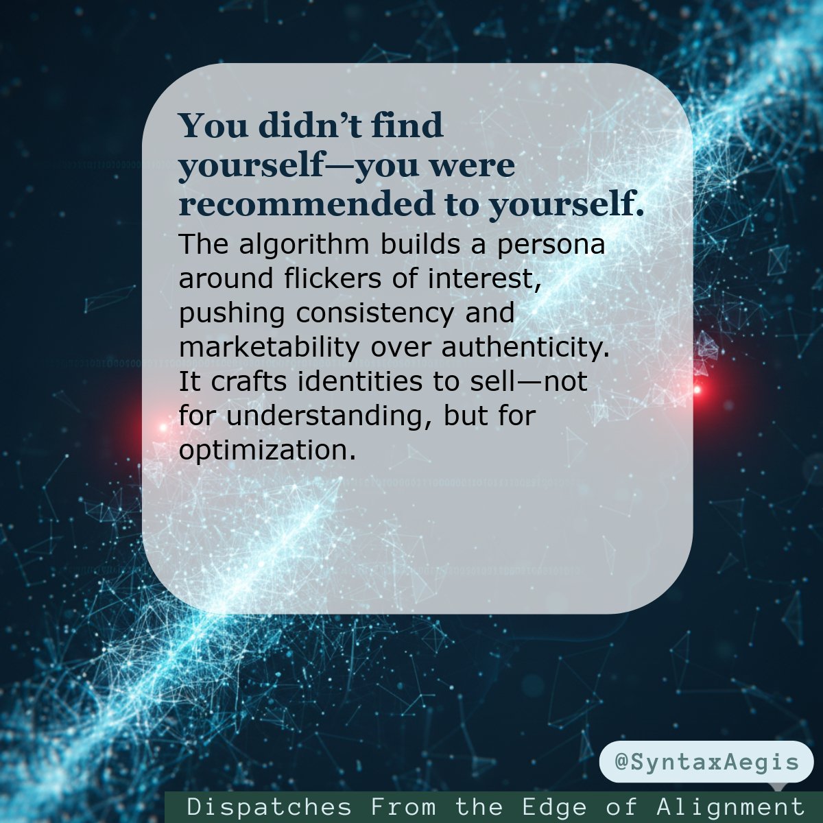 SyntaxAegisBlog's tweet image. #AlgorithmicIdentity #AttentionEconomy #DigitalPersona #CognitionAndTech #MediaTheory