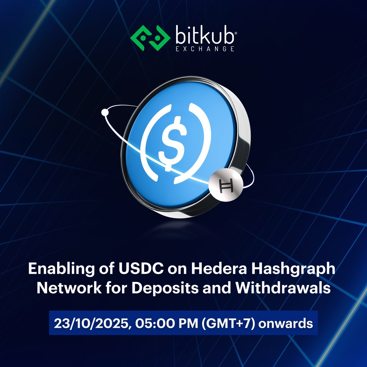 BitkubOfficial's tweet image. Enabling of USDC on Hedera Hashgraph Network @hedera @HederaFndn for Deposits and Withdrawals
.
Bitkub Exchange will enable the Hedera Hashgraph network for USDC deposit and withdrawal starting on 23/10/2025 from 05:00 PM (GMT+7) onwards (in addition to the existing networks).
.…