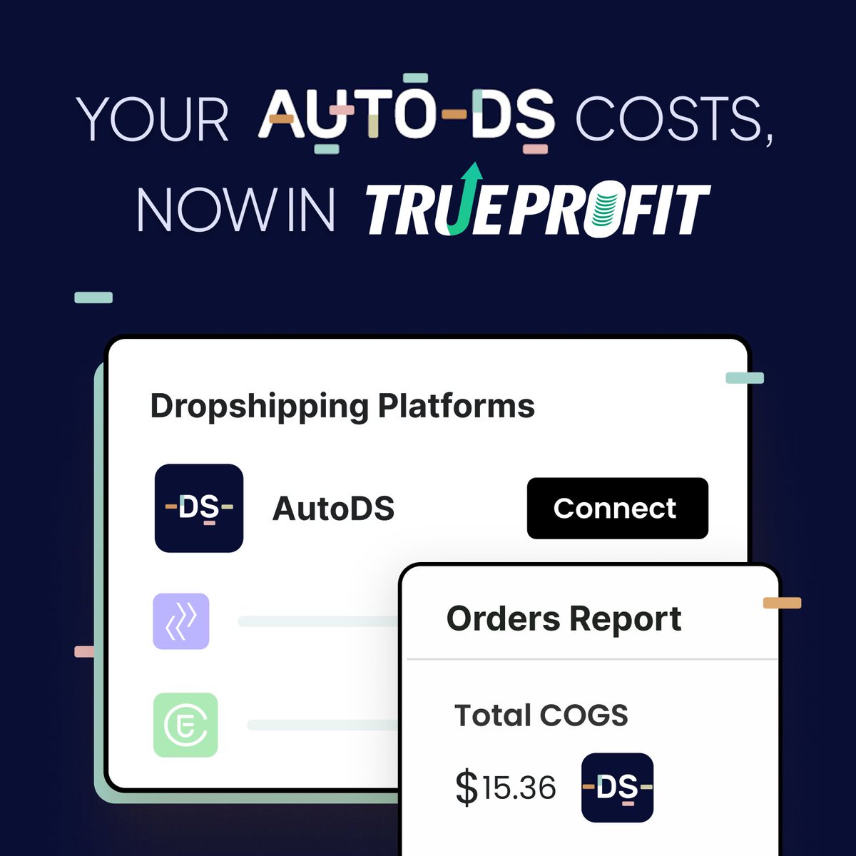 E-commerce gets easier when your favorite tools talk to each other.

TrueProfit and AutoDS are now officially connected!

Every order you get on AutoDS? Its costs can now flow straight into TrueProfit.

That means:
 
✨ Real-time data accuracy
 ✨ No manual cost updates
 ✨