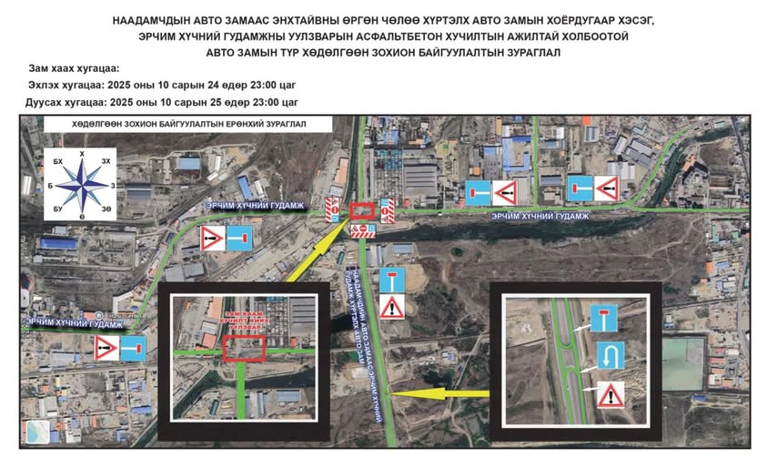 Эрчим хүчний гудамжны уулзварыг аравдугаар сарын 24-ний 23:00 цагаас нэг хоног хааж, асфальтбетон хучилтын ажил хийнэ

...Баянгол дүүргийн 20 дугаар хороо Наадамчдын авто замаас Энхтайваны өргөн чөлөө хүртэлх авто замын хоёрдугаар хэсэг, Эрчим хүчний гудамжны уулзварыг 2025 оны