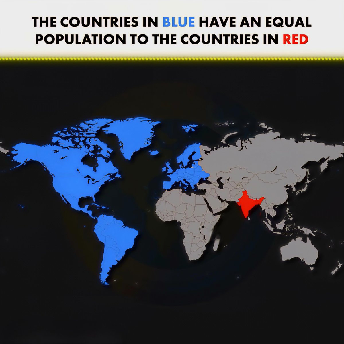 Globalstats11's tweet image. The Countries in Blue have an Equal Population to the Countries in Red