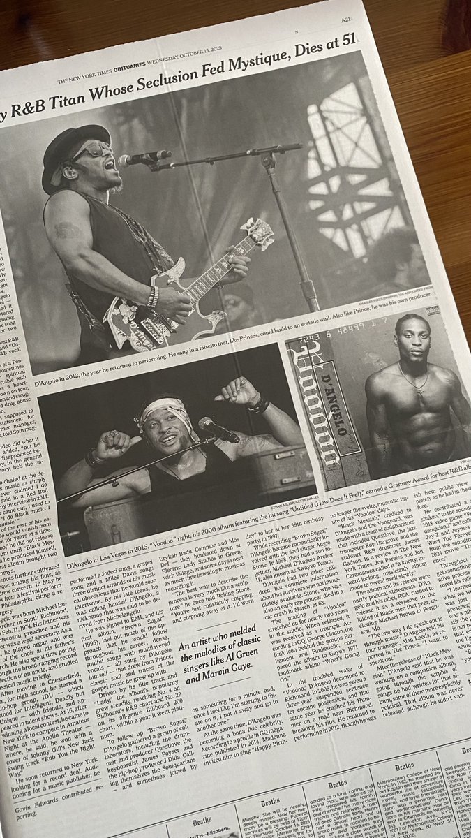 Had to share these incredible NY Times photos. D'Angelo is the architect. The lessons I learned from STUDYING his work for my last single are lessons I'll carry for my entire career. I am so deeply grateful for the existence of Neo-Soul and R&amp;B. Rest in Power, genius.