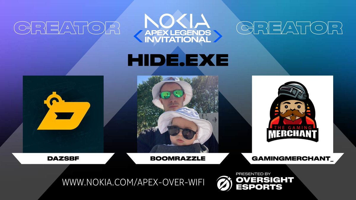 November 8th i'm taking part in a 25k hide &amp; seek charity tournament sponsored by Nokia.  If we win we'll get to donate to a charity of our choice!

Got some goated teammates <a href="/DazsBF/">Dazs</a> &amp; <a href="/BoomRazzle/">Boomrazzle</a> 👀 This will be fun 😁
#apexoverwifi