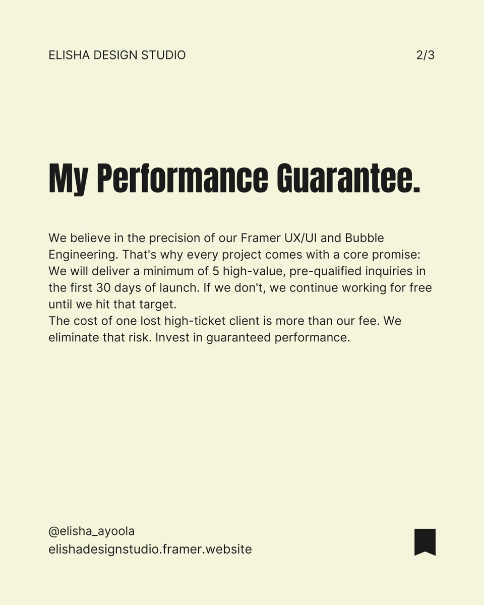 AyoolaEli's tweet photo. How can we promise this? Because we don't design for aesthetics we engineer for conversion flow.

Our Framer/Bubble platforms cut out technical noise, load lightning fast, and force visitors toward a single, high-friction CTA. The design does the filtering for you. https://t.co/KAkB0Drjxs