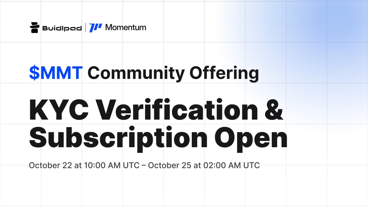 buidlpad's tweet image. KYC verification and subscription for the $MMT Community Offering are now open!
๐นComplete KYC and subscribe before Oct 25, 2 AM UTC.
๐นIf youโve already completed KYC, just subscribe to confirm your participation.
๐นNo funds are needed at this stage, it only shows your intentโฆ