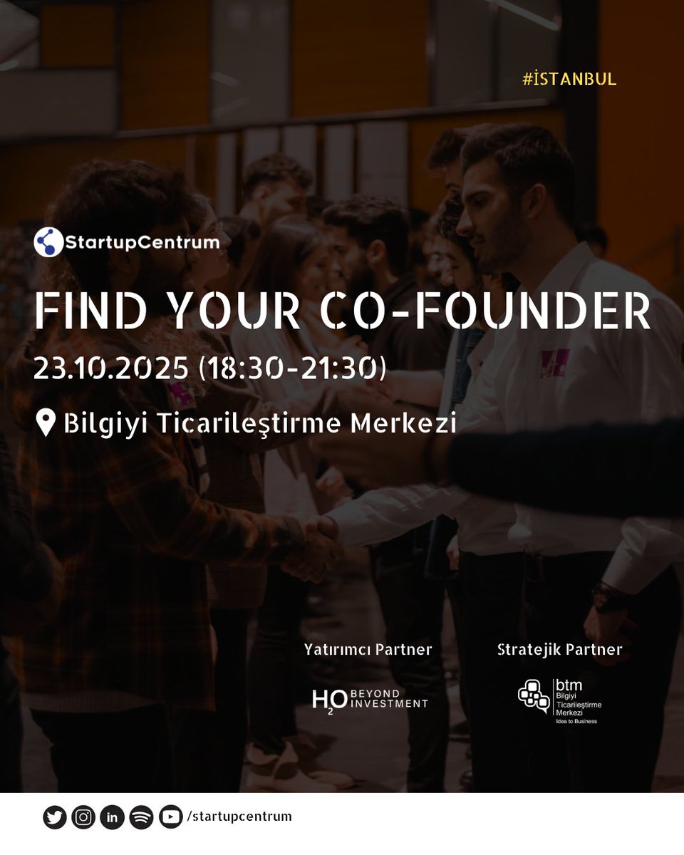🚨 StartupCentrum Find Your Co-Founder Ekim Buluşması İçin Son 1 Gün!

Katılım Ücretsiz! Sınırlı yerimiz olduğu için hemen kaydolmayı unutmayın!

🔗 Kayıt Formu: luma.com/kivg2dbn
