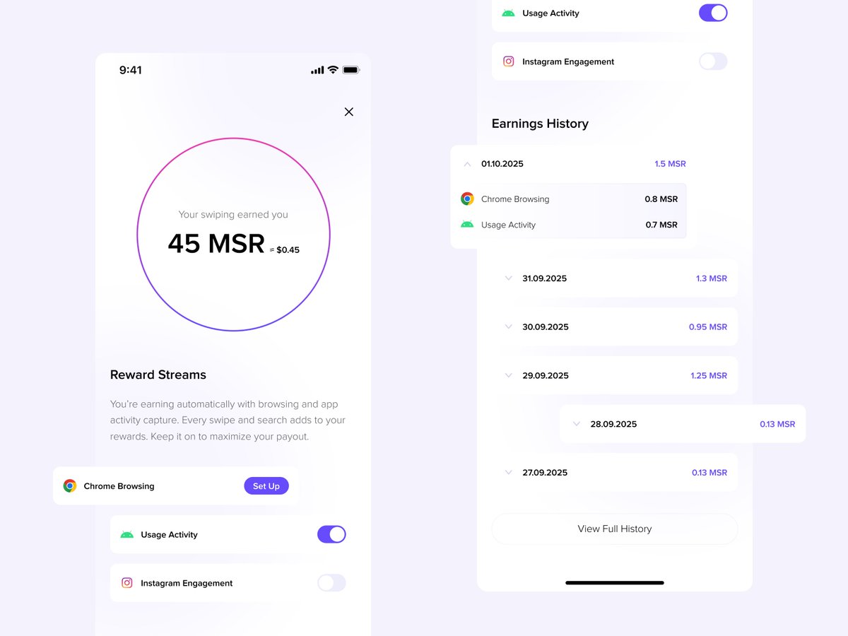 pleskoa's tweet photo. Reward Steams UI designed for Measure Protocol https://t.co/2yCre8JF27