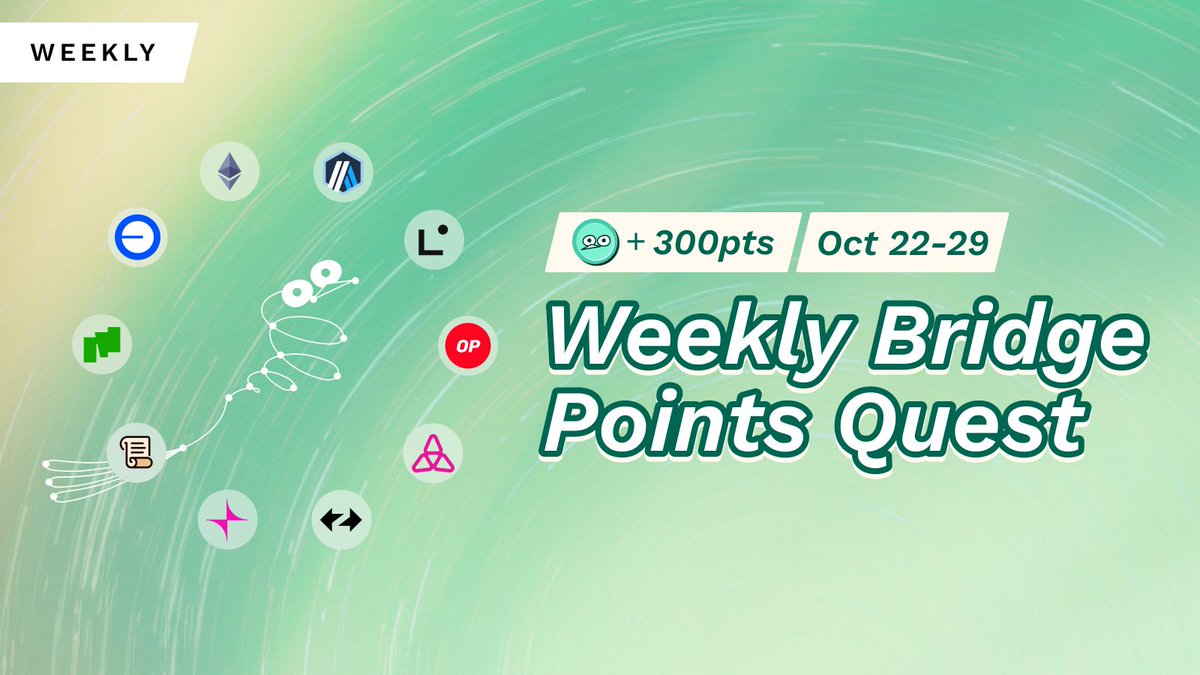 PheasantNetwork's tweet photo. Weekly Quest Oct 22–29 ignites!

🏁 Bridge on any network
🟢 Weekly Pheasant Points
🗓️ Oct 22nd - 29th

Join this week’s run, move fast across chains, and stack your Pheasant Points before the window closes☄️
https://t.co/XtgBzNfsWR https://t.co/VsAc2sXXuB