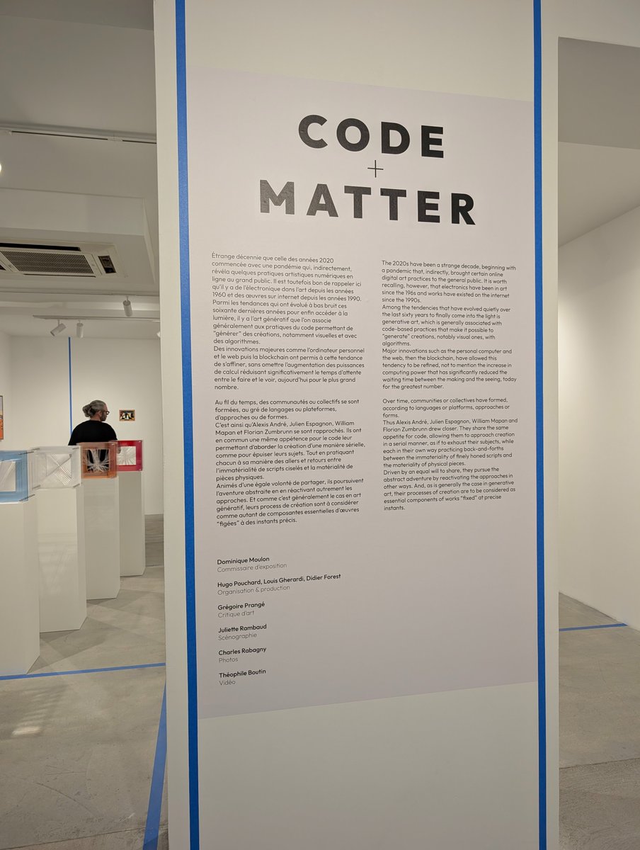 jmpailhon's tweet image. GM
Live from CODE + MATTER exhibition in Paris
With physical artworks from generative art rising stars @williamapan @florianzumbrunn @MacTuitui and @Julien_Espagnon
Introduced by @100collectors' founder @eleonorabrizi
Curated by @dmoulon
Don't miss it! Opened until the…