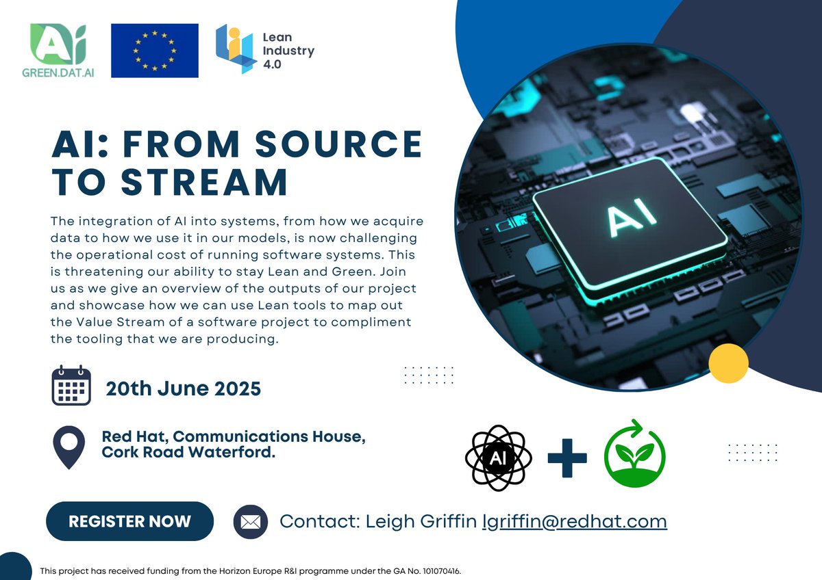 🤖⚡ Red Hat recently hosted the “AI: From Source to Stream” workshop, uniting IDA Ireland, academia, and industry to discuss AI governance, energy management, and data provenance. 🌱 The <a href="/GREEN_DAT_AI/">GREEN DAT AI EU Project</a> highlighted Europe’s drive for sustainable innovation! 💚