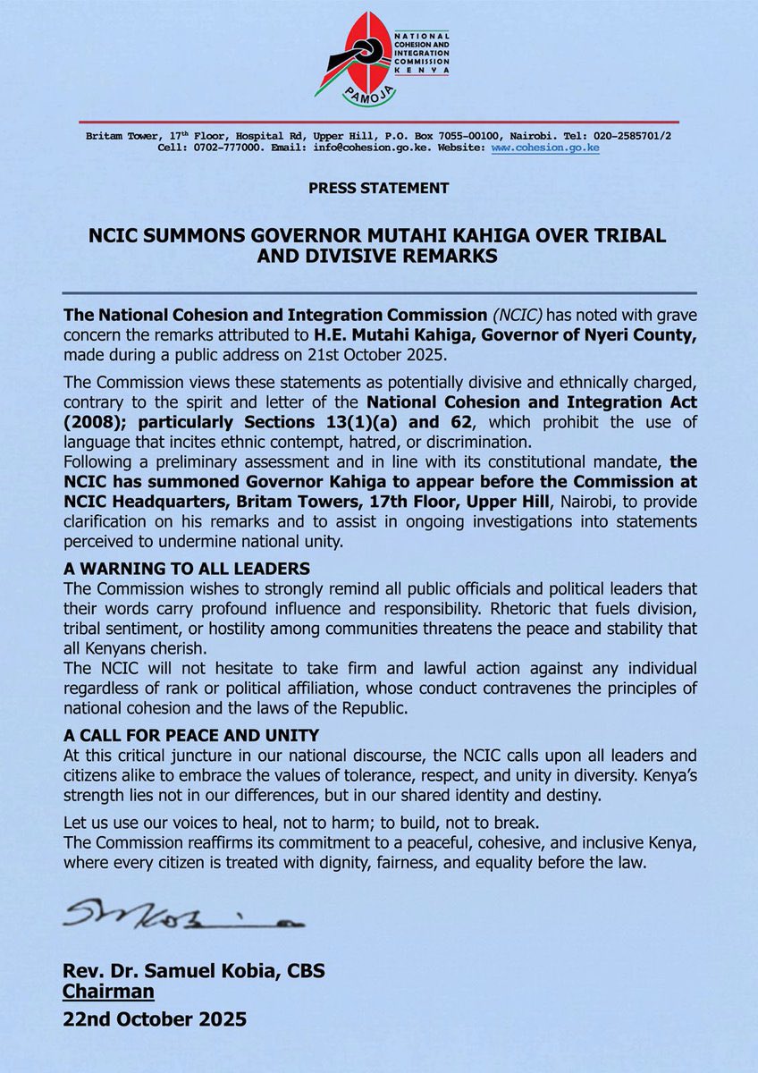 BREAKING: Divisive tribalist Kahiga Mutahi summoned. It is upto Agenda Four institutions of the state to deal decisively with primitive, toxic tribalists. The commission must charge Kahiga ili iwe funzo.