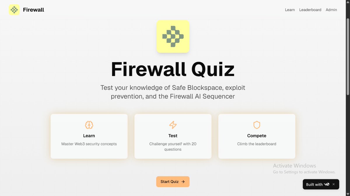 Ryu_dezign's tweet photo. The SafeBlock Squad keeps building 🔥

We just designed and developed a Vercel app for the @UseFirewall community  a fun way to test your knowledge and compete with others 

And this is only the beginning…
More innovations loading.
 Anticipate!!

Gflame🫡

https://t.co/1tpMB36OHb