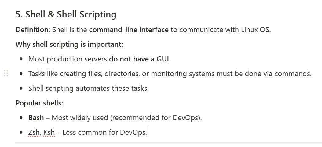 cr_codes's tweet image. 🌟 DevOps Journey – Part 4
Topics covered:
✔ What is an Operating System (OS)?
✔ Why Linux is Popular
✔ Shell & Shell Scripting
✔ Basic Shell Commands
📚 Detailed notes attached below 👇
#DevOps #Linux