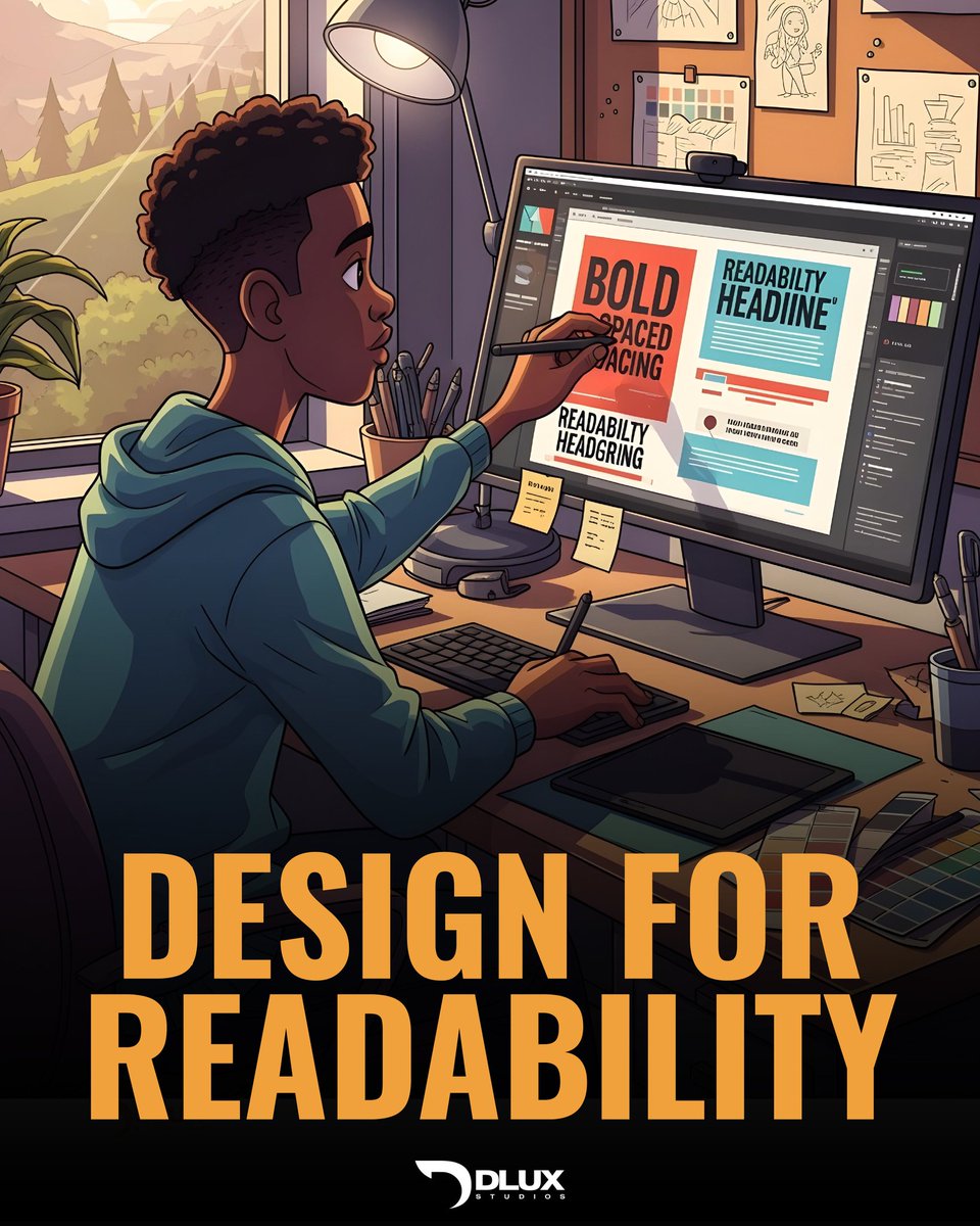 DluxStudiosgh's tweet image. After a long hiatus, we’re back to giving you what you love — design tips that make you better. 🎯
This week: Design for Readability.
If they can’t read it, they won’t remember it. Clarity &amp;gt; clutter.
#DLUXStudios #DesignTips #Readability