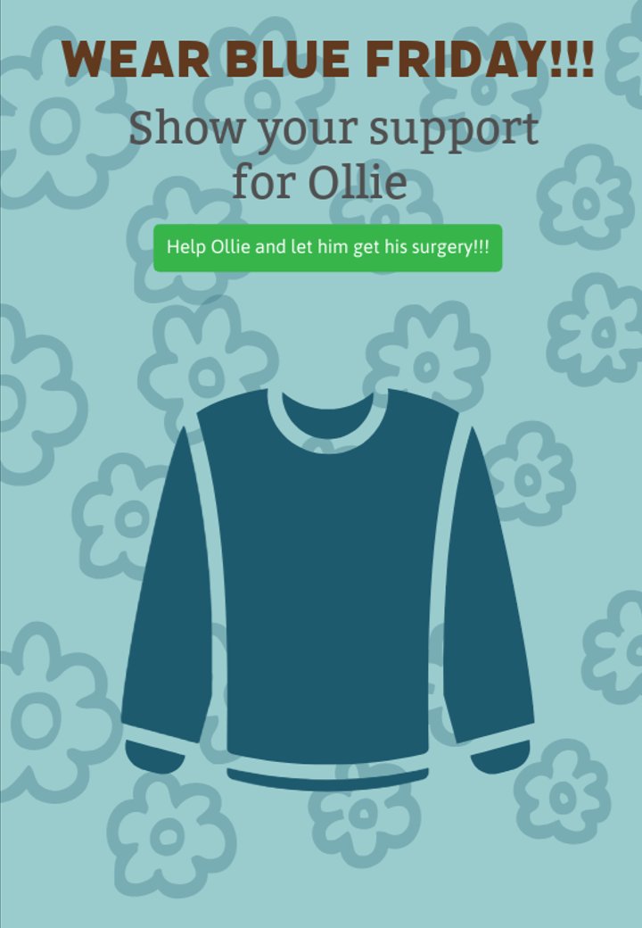 YDB_6thForm's tweet photo. Mae un o'n myfyrwyr chweched dosbarth wedi trefnu diwrnod Gwisgo Dillad Glas Dydd Gwener i godi ymwybyddiaeth ac arian tuag at 'Help Save Ollie's Heart'. Gellir cyfrannu trwy ParentPay. Noder, ni fyddwn yn derbyn rhoddion arian parod.

Gweler y ddolen uchod am ragor o wybodaeth. https://t.co/VcscyXYJOz