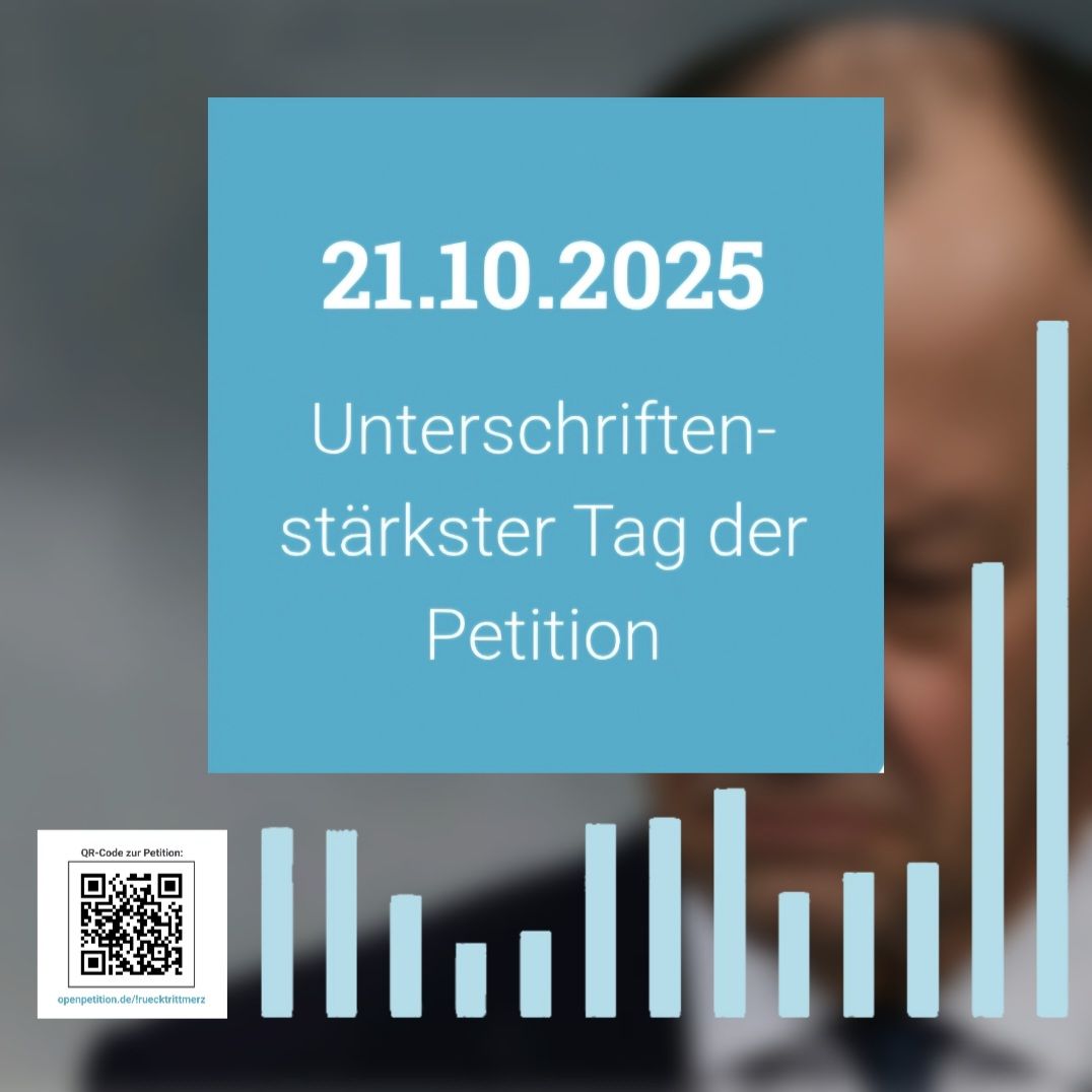 🔥 Neuer Rekord!
Mit Einsatz und Kraft der Gemeinschaft haben wir es geschafft: +1.262 Unterschriften an nur einem Tag!
So entsteht Veränderung – von unten nach oben. 💪
👉 Jetzt mitzeichnen und teilen: openpetition.de/!ruecktrittmerz

#DemokratieVonUnten #Petition #Gemeinschaft #Merz