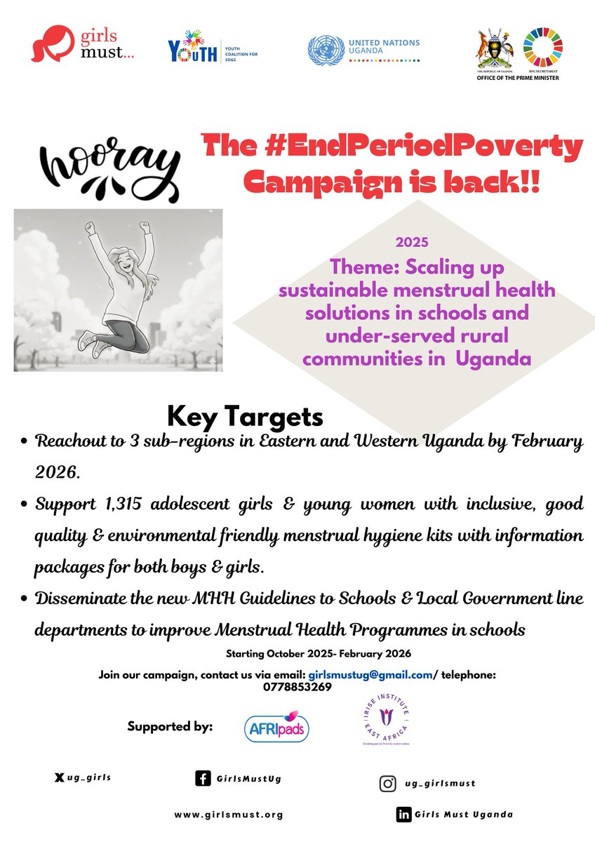 Join the 2025 #EndPeriodPoverty under the theme: "Scaling up sustainable menstrual health solutions in schools &amp; under-served rural communities in Uganda. Special appreciation to <a href="/AFRIpads/">AFRIpads</a> &amp; <a href="/IriseEastAfrica/">Irise Institute East Africa</a> for the support towards the impact this campaign will create this year.