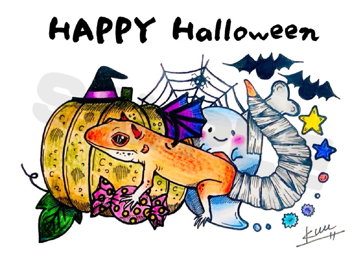 【プレゼント企画】
ハロウィンレオパの原画をプレゼント致します🎃🦇🕸
★ご参加方法★
このアカウントを
フォロー＆この投稿のRPで
申し込み完了です！
締切は10/24(金)23:59まで
たくさんの方のご参加をお待ちしております🍀