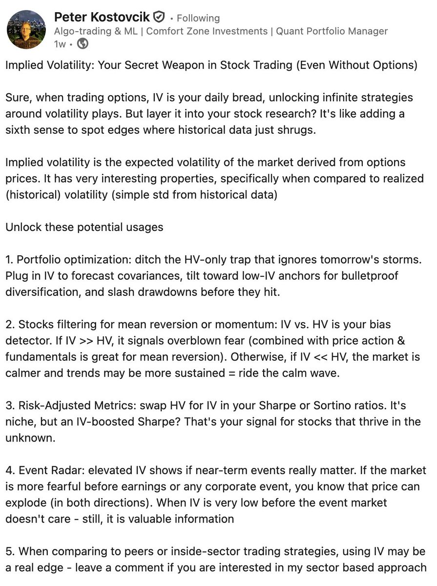 TradingProtocol's tweet image. How to use implied volatility from options markets in trading, by Peter Kostovcik
linkedin.com/posts/kostovci…