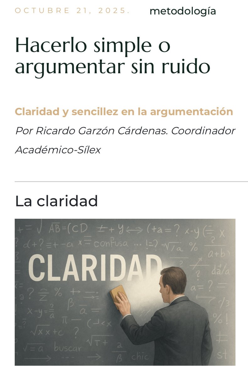Comparto con ustedes la tercera entrega del blog de <a href="/SilexFormacion/">SíLex Formación Jurídica</a> sobre la tensión entre estilo, técnica y claridad en el lenguaje de los juristas. Ahora nos centramos en la relación entre claridad y sencillez en la argumentación. Se puede leer en: si-lex.es/2025/10/21/hac…