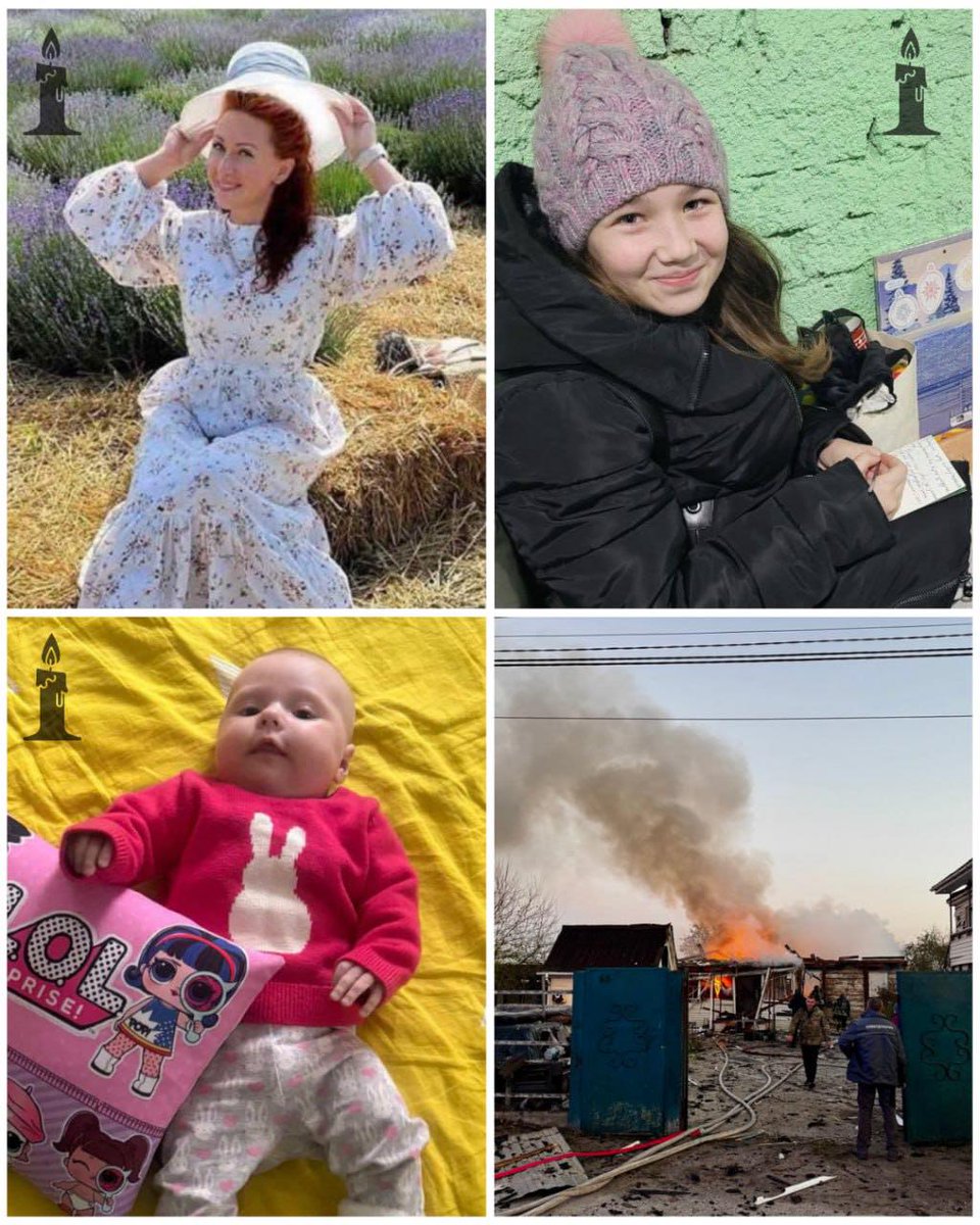 Six-months-old Adelina, her mom Antonina and 12-year-old cousin Anastasiia were killed by the Russian drone attack on Kyiv region in the morning.

Antonina's in-laws survived. They tried to save the three together with rescuers but the fire was too strong.

Deepest condolences.