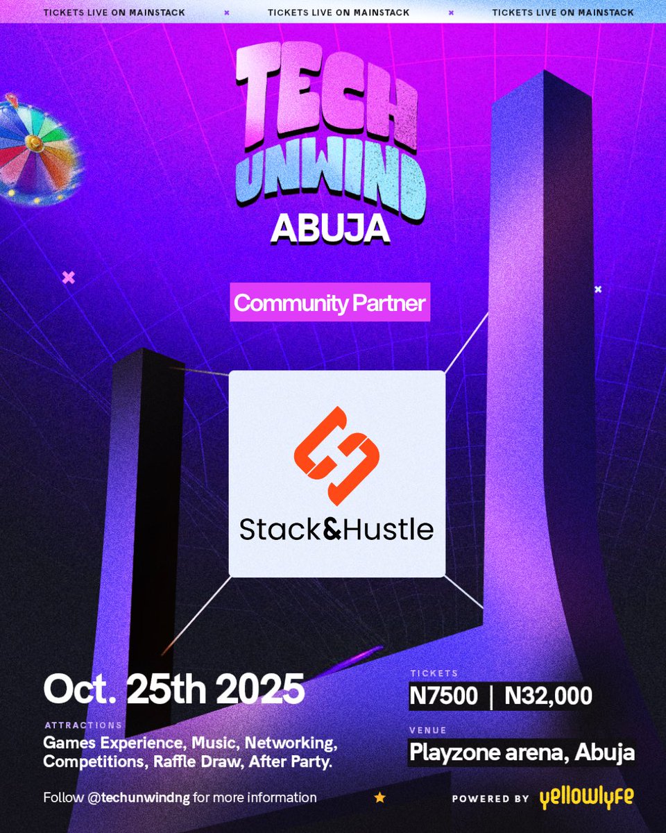 TechUnwind_'s tweet image. COMMUNITY PARTNER ALERT
We’re proud to announce Stack & Hustle as a community partner for TechUnwind Abuja 2025.
Stack & Hustle is your go-to co-working space for tech enthusiasts and business professionals, located in the heart of Abuja.
Don’t just hear about it. Come through!