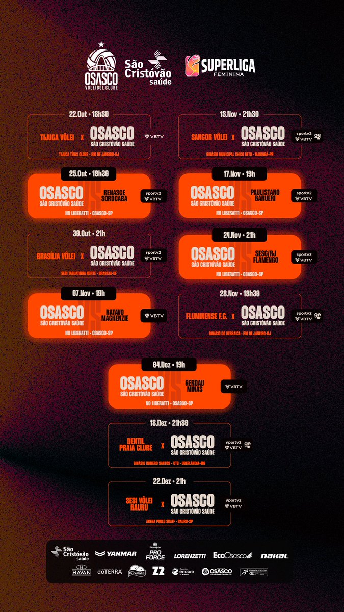 SAVE THE DATE!!!⏰🗓

Bóra salvar as data dos jogos do nosso OSASCO SÃO CRISTÓVÕ SAÚDE na Superliga 25-26😍 e marque também o @ que não vai perder nenhum jogo no Liberatti com você!

Vamos JuntOZ!!!!👊🔥🏐🤩