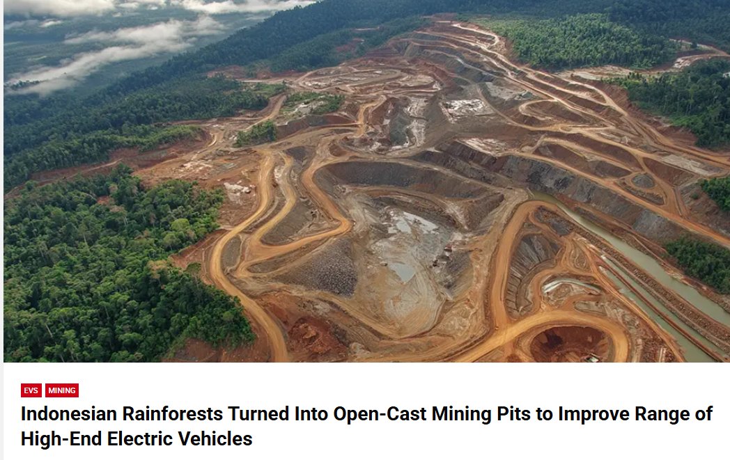 fmeeus1's tweet image. Groene energie is vuile energie die het milieu afbreekt met giftige chemicaliën.
In Indonesië wordt het regenwoud gekapt voor open mining voor zware metalen om de batterijen voor nieuwe generatie van E-auto's te bouwen. Maar dat willen de groene-deugneuzen niet weten.