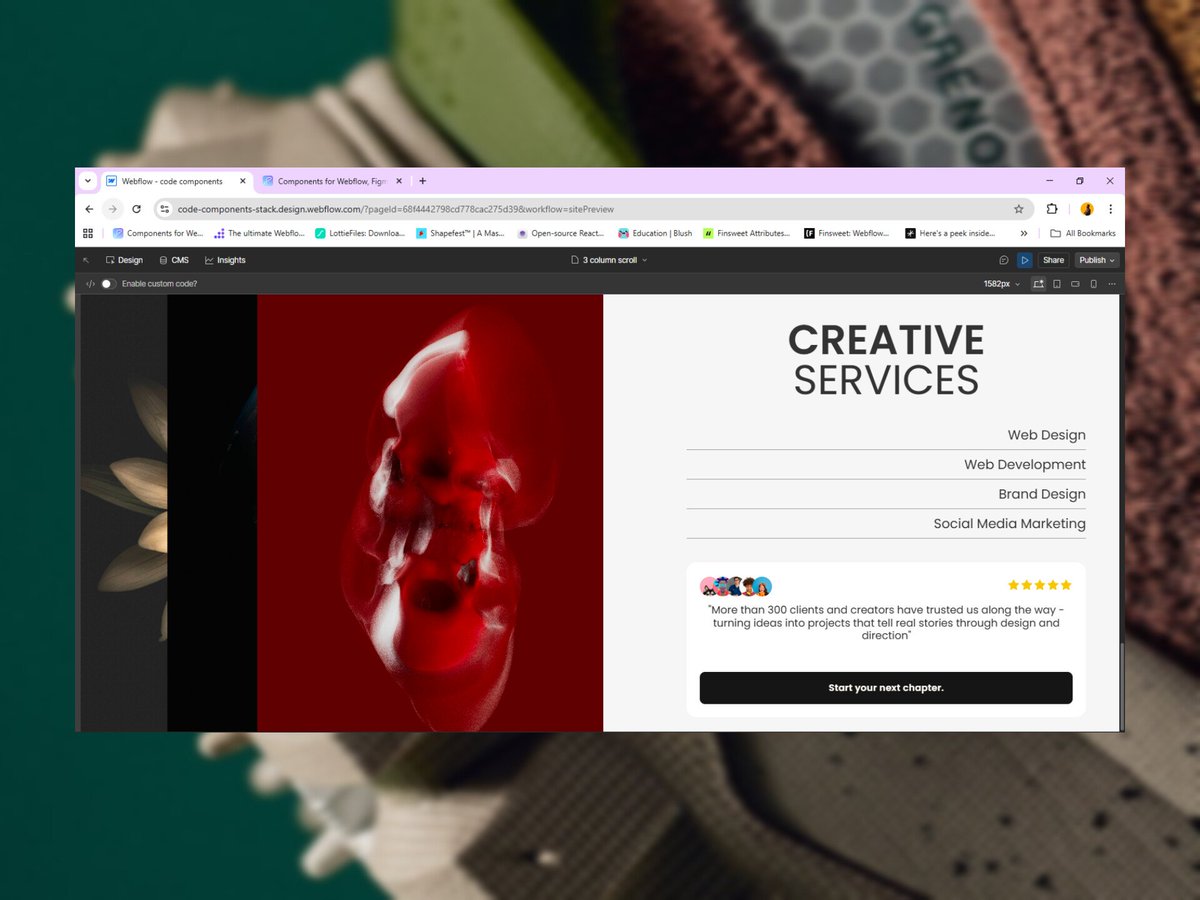 leedswebflow's tweet image. Work in progress 🚧🏗️
The goal here is to ensure that the stack of images on the left enter the viewport with some stagger.
It eventually covers the entire viewport and smoothly stacks on each other while its viewport width is reduced to 50% of the screen.
GM GM