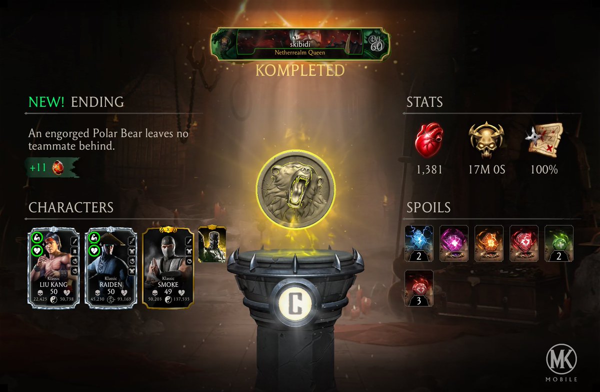 I just completed a Krypt Run in Mortal Kombat mobile! Check out my stats.