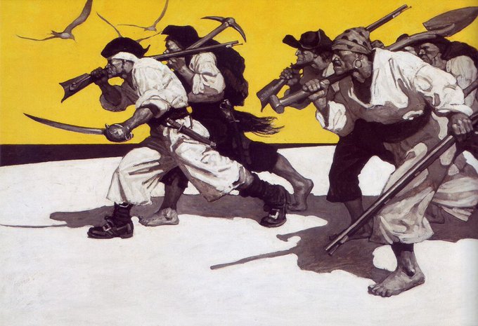 ❝Critics used the word ‘illustrator’ as a denigrating label. I resented the implied barrier between illustrator and painter. Both should be measured by their competence—not by artificial compartments contrived by critics.❞

—N.C. Wyeth, born on this day, October 22, in 1882