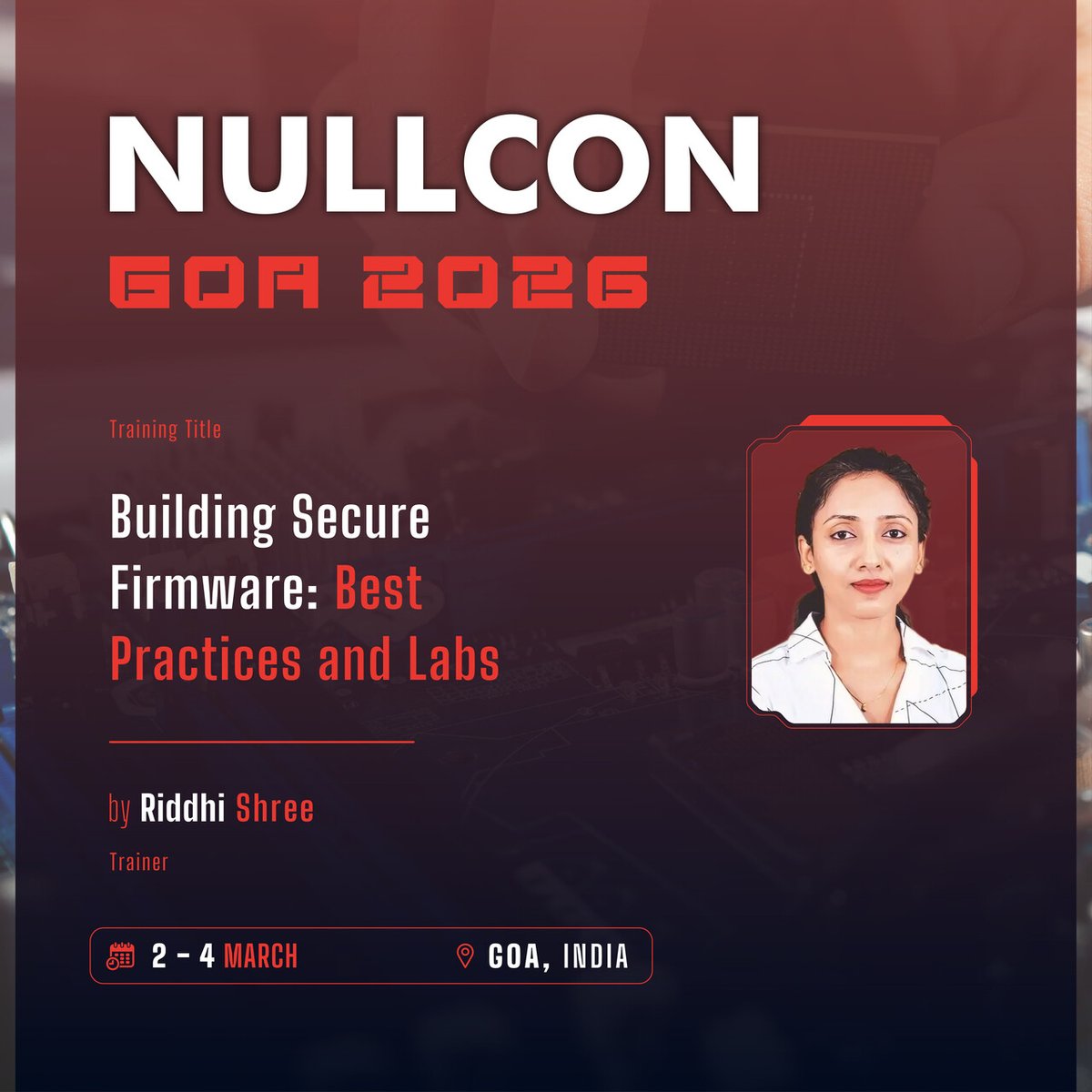 nullcon's tweet image. Join @_riddhishree at #NullconGoa2026 for a training where you can dive into real firmware vulnerabilities, implement secure coding and update mechanisms, and learn to harden IoT devices against modern attacks.
Know more: nullcon.net/goa-2026/train…
#FirmwareSecurity #cybersecurity