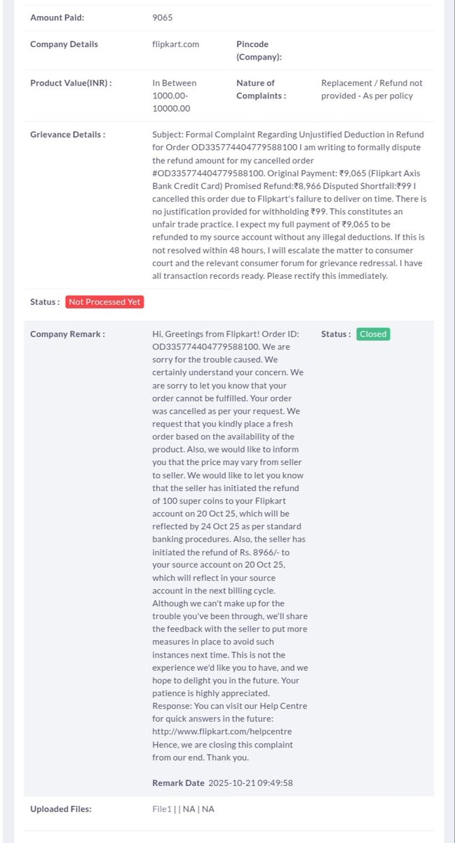 TrueStriver's tweet photo. @flipkartsupport completely misinformation provided from @flipkartsupport 
why would i pay even 99 for cancellation ⁉️
I want full refund or I'll complaint against you guys in the consumer court. https://t.co/ZC4Vk56ED9