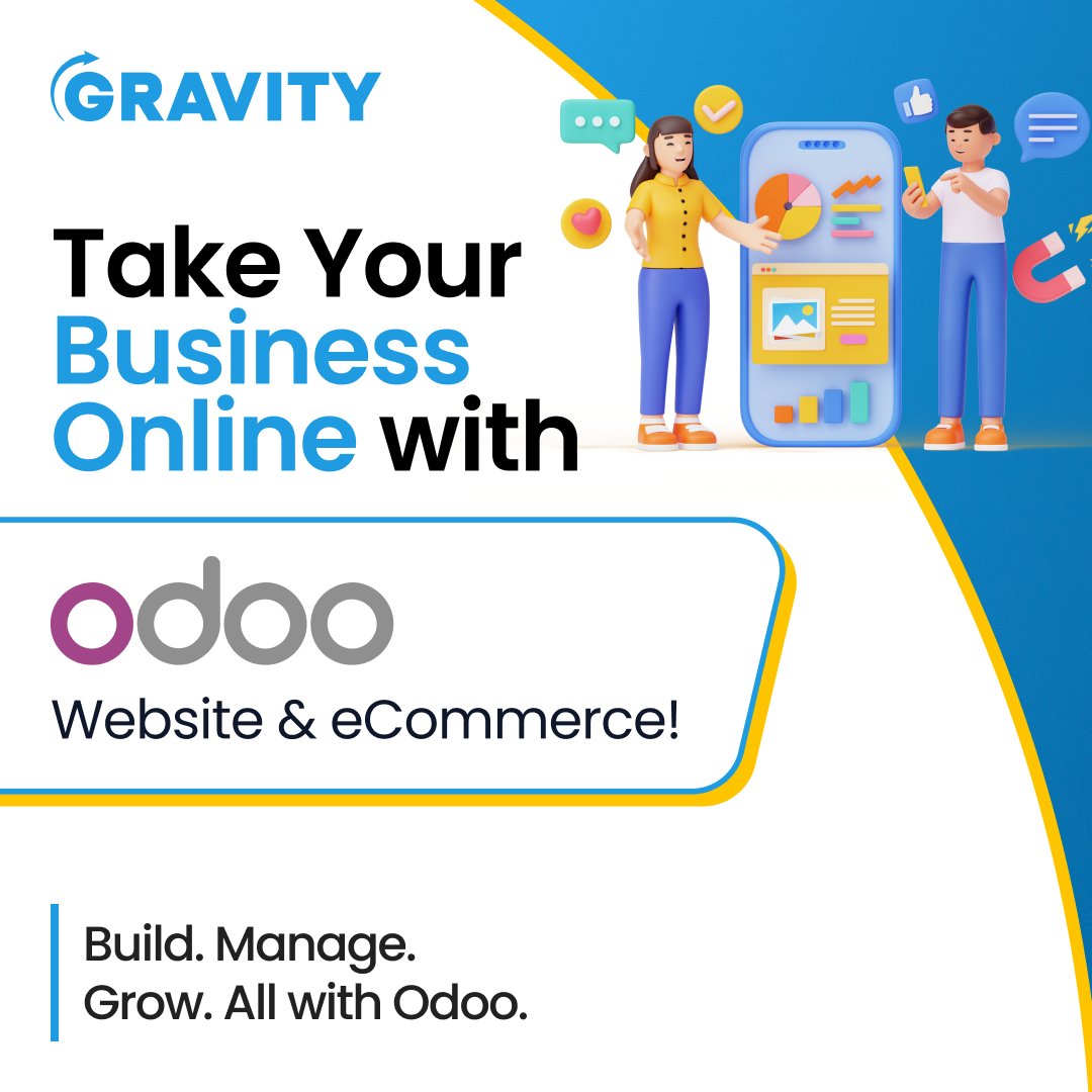 Techgravityer's tweet image. Take Your Business Online with Odoo Website & eCommerce! 
At Gravity Engineering Services, we help you create and manage your online store with ease - from product catalogs to payment gateways and online sales.
Build. Manage. Grow. All with Odoo.
#teamgravity