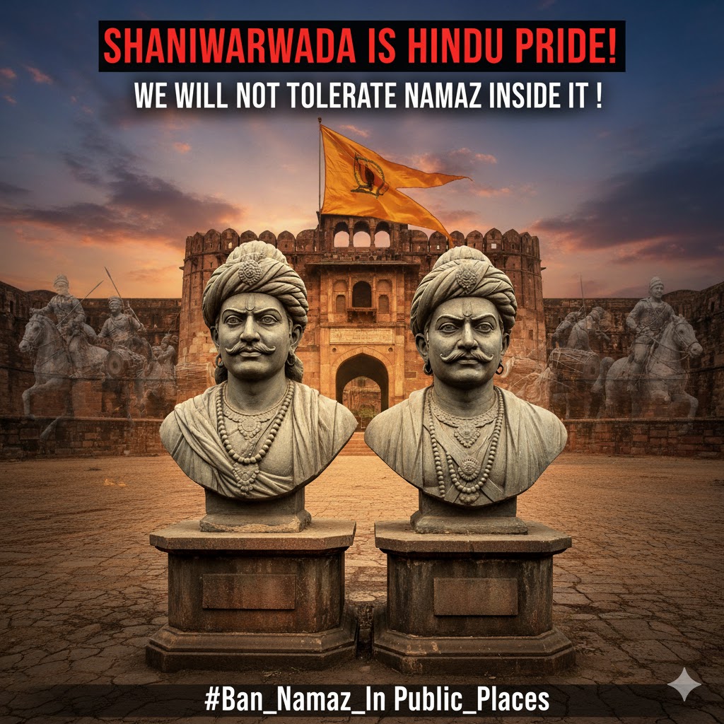 Shaniwarwada is NOT a Masjid! It is the fortress of Shrimant Bajirao Peshwa and a testament to Hindu valor! If mosques are not good enough for prayer, what are they for? The only answer: #Ban_Namaz_In_Public_Places

Historical Shanivarwada Not For Namaz ! It is Hindu pride!