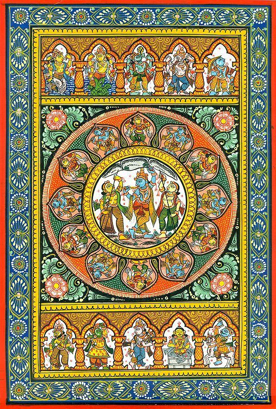 Priyamvada227s's tweet image. A stunning Patachitra artwork illustrating Bhagwan Krishna&apos;s Govardhan Leela and the Dashavatar of Shri Hari Vishnu.

Govardhan Pooja ki Hardik shubhkamnaye 🙏