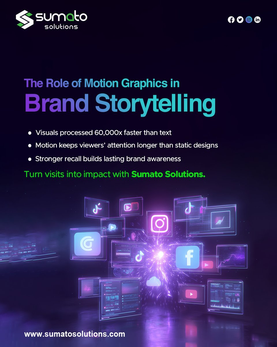 SumatoSolutions's tweet image. Motion graphics make stories stick. Visuals are processed 60,000× faster than text, hold attention longer, and boost brand recall.

Create impact with Sumato Solutions.
sumatosolutions.com

#MotionGraphics #BrandStorytelling #VisualContent #SumatoSolutions