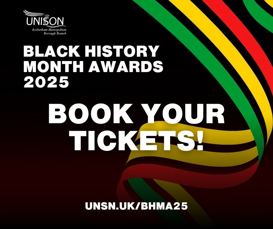Not long to go until the UNISON Black History Month Awards, hosted by <a href="/UnisonRotherham/">UNISON Rotherham</a>!

If you've not got your tickets, act fast 👉 unsn.uk/BHMA25