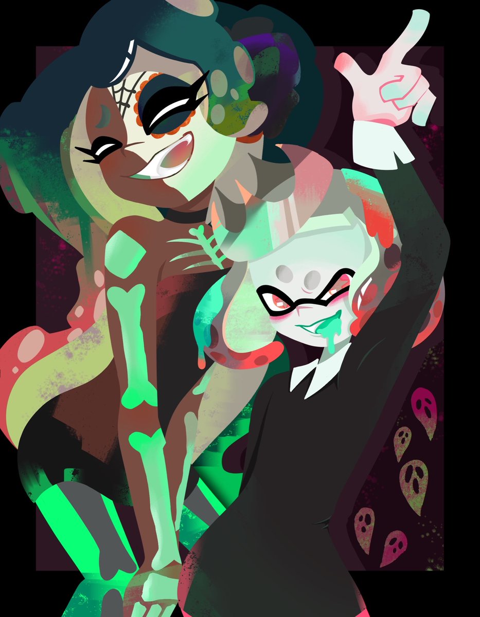 I don’t really like off the hook’s splatoween outfits so I decided to draw them with the ones they use on the oficial art
Now I just have to finish deep cut
#Splatoon #fanart #splatoonart