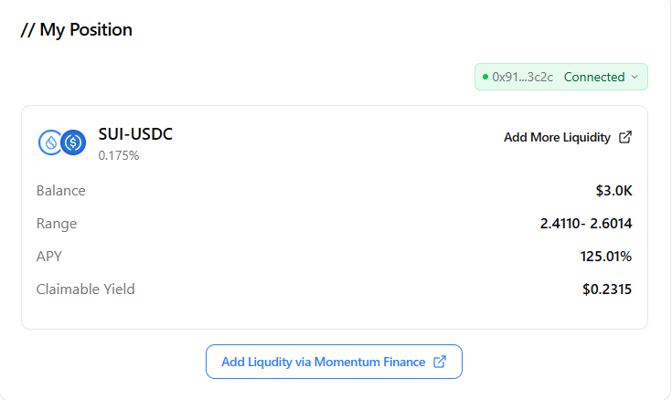lmaodaf's tweet photo. Super bullish on @MMTFinance taking the lead on #Sui. Excited to be an active LP/builder and secure my spot in the community sale.

LP'd SUI-USDC on Momentum ✅

Sui Wallet connected on @buidlpad  ✅

Now waiting for the result 🔥 https://t.co/i6IgmXCQeC