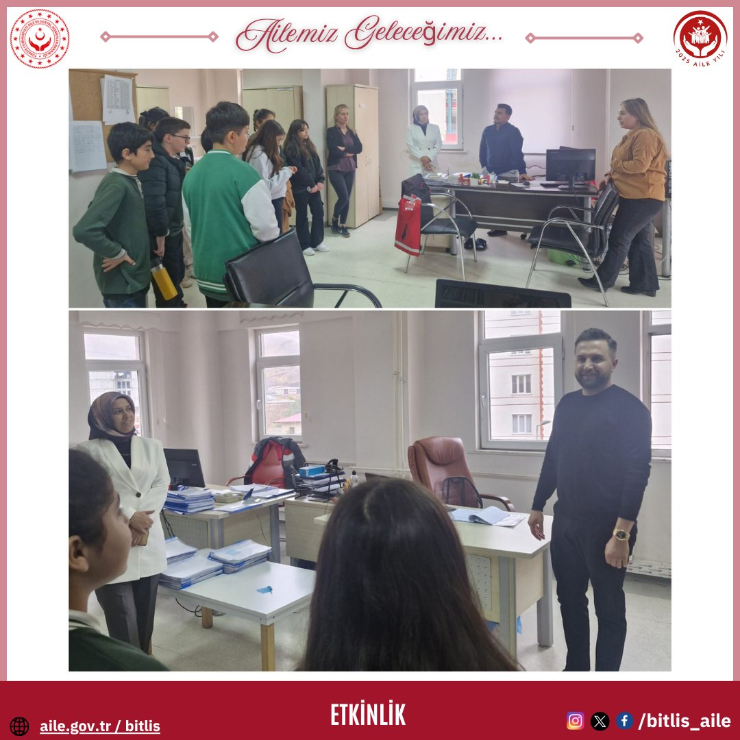 bitlis_aile's tweet image. 💫 #AileYılı etkinlikleri kapsamında geleceğimizin teminatı minik misafirlerimizin ziyaretleri sürüyor. 💛

📍Şehit Mahir Ayabak Ortaokulu öğrencileri, Bitlis Sosyal Hizmet Merkezi Müdürlüğümüzü ziyaret ederek birimlerimizin çalışmalarını yakından tanıdılar.
✨Aile sıcaklığıyla…