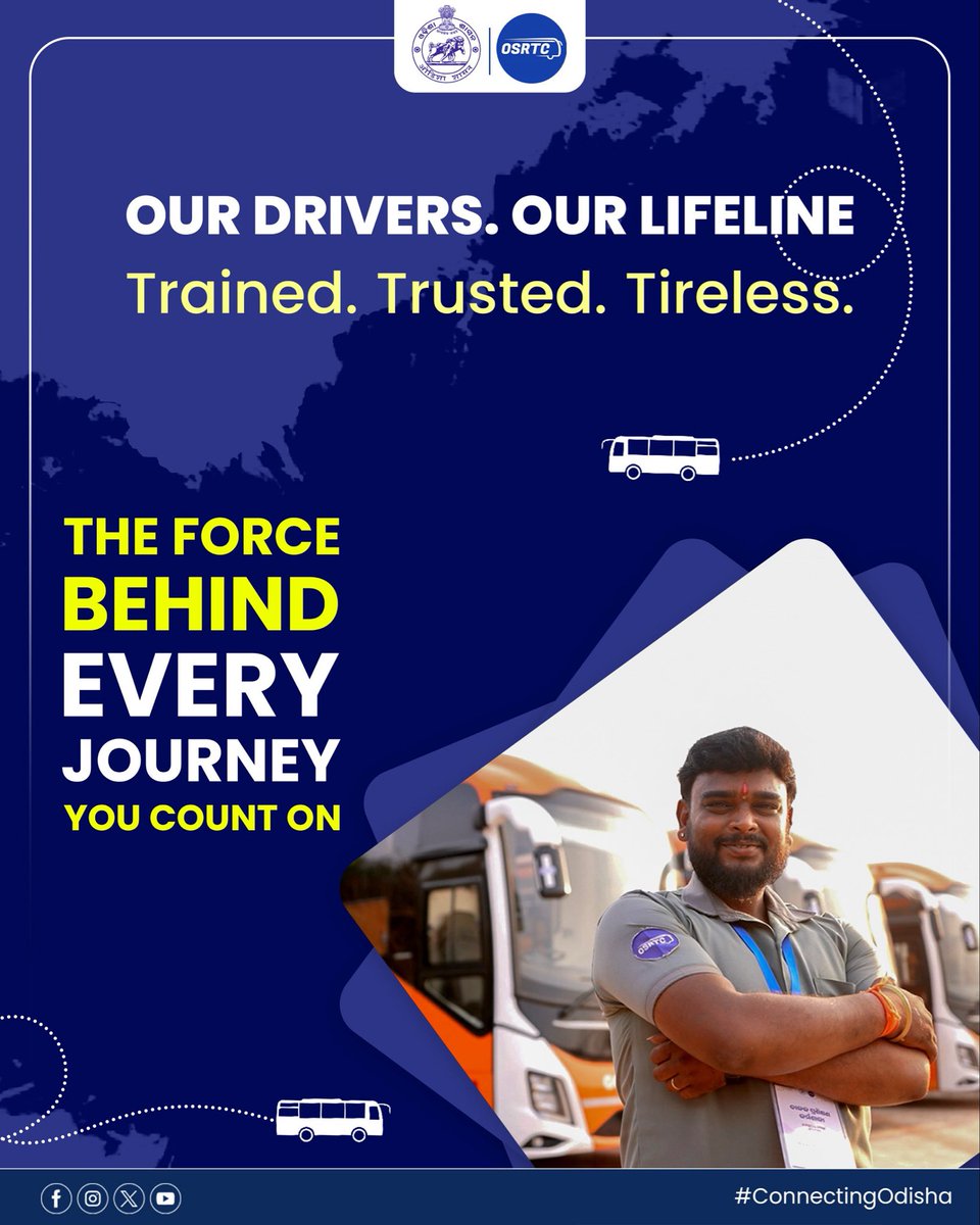 OSRTC_Odisha's tweet image. The Heartbeat of Every Journey!
Behind every safe ride stands our team of skilled drivers. Their unwavering focus, trustworthiness, and tireless effort make every journey possible. 
We salute their commitment  that keeps us moving forward.
#ConnectingOdisha #OSRTCForAll