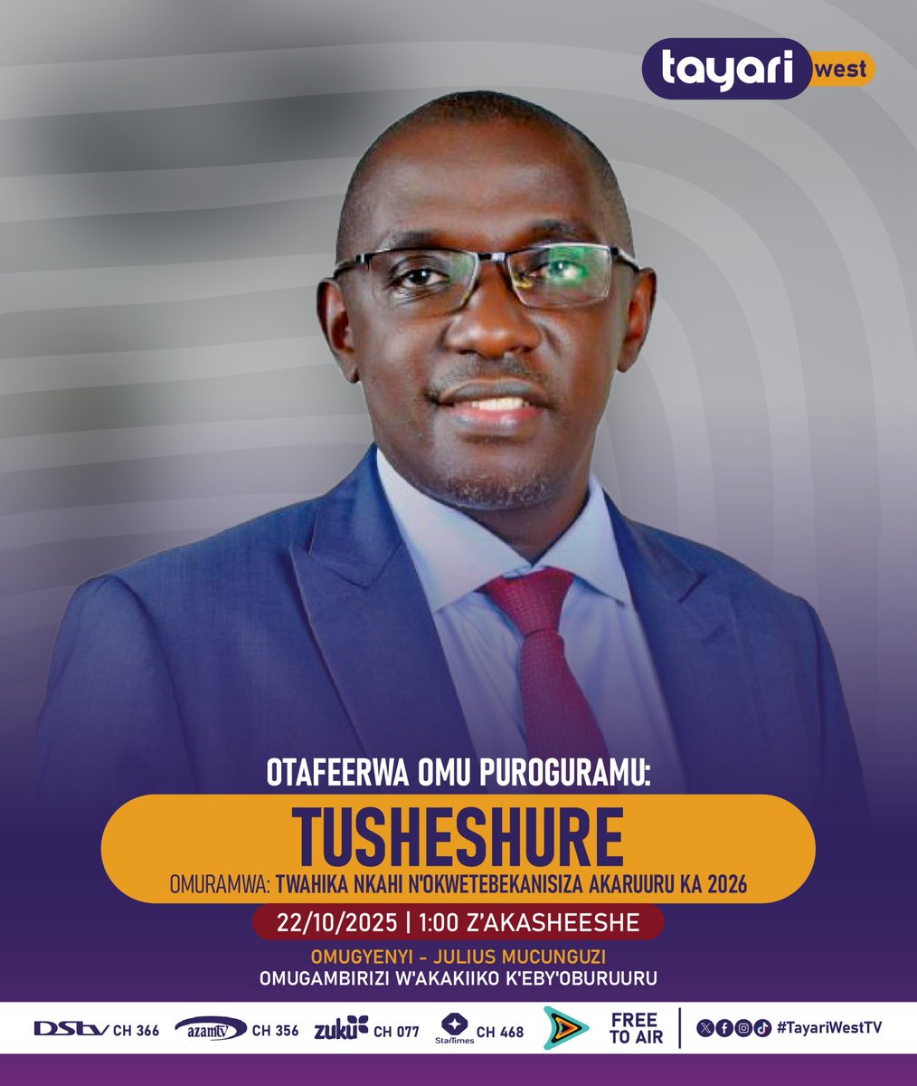Julius Mucunguzi (@j_mucunguzi) on Twitter photo On <a href="/TayariWestTV/">Tayari WEST TV</a> on <a href="/DStv/">DStv</a> Channel 366 sharing some updates on <a href="/UgandaEC/">The Electoral Commission - Uganda</a>
 preparations for nominations of MPs that is starting today, 22nd October and concluding tomorrow, 23rd October 2025. On <a href="/TayariWestTV/">Tayari WEST TV</a> on <a href="/DStv/">DStv</a> Channel 366 sharing some updates on <a href="/UgandaEC/">The Electoral Commission - Uganda</a>
 preparations for nominations of MPs that is starting today, 22nd October and concluding tomorrow, 23rd October 2025.