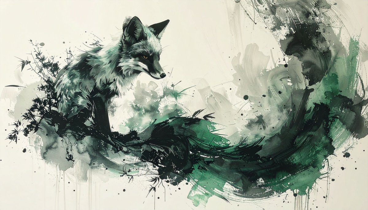 QZmZaE0e5y7184's tweet image. 緑の狐の幻想／Emerald Fox Fantasy
#AIart #AIアート #Firefly #Adobe #JapaneseArt